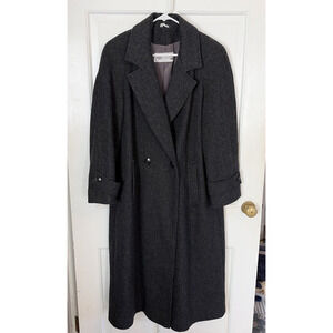 Vintage Saxton Hall Womens Pure Virgin Wool Gray Trench Long Coat 11/12 Classic